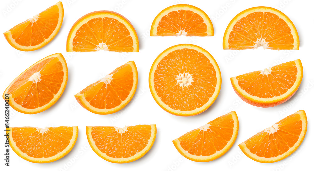 Fresh juicy orange slices isolated on a white background Fresh juicy orange slices isolated on a white background