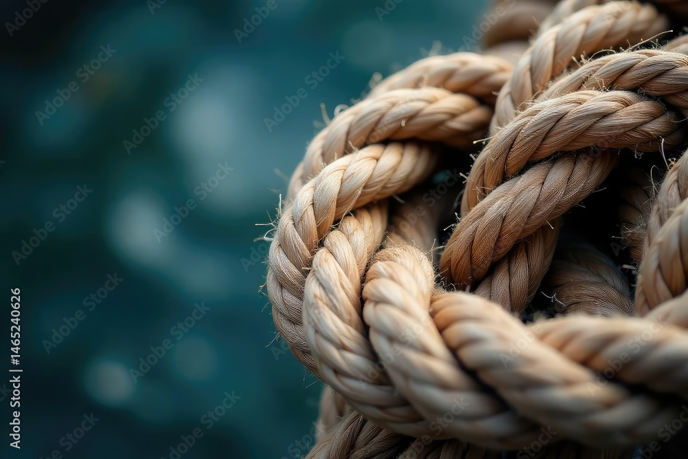 Close-up of thick nautical rope, showing texture and wear , aged rope, durable rope, vessel Close-up of thick nautical rope, showing texture and wear , aged rope, durable rope, vessel