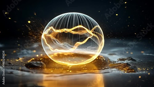 Glowing energy sphere, sparks, digital art, vibrant colors, futuristic concept