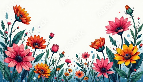 Intricate line art wildflowers, continuous design, wildflowers, geometric