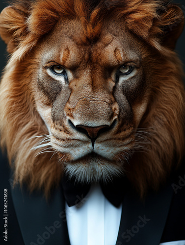 Proud Lion Businessman in a Stylish Black Tuxedo