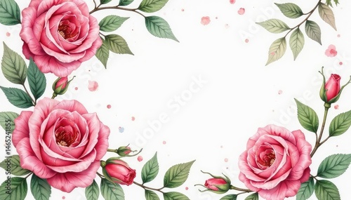 Intricate watercolor roses & leaves, soft hues, soft, rose pattern