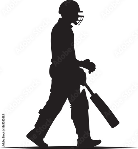 Cricket batsman silhouette walking with bat