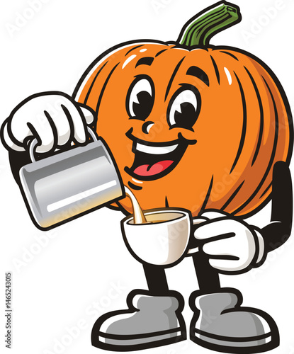 Cartoon character pumpkin is being a barista