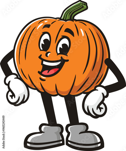 Cartoon pumpkin character laughing happily
