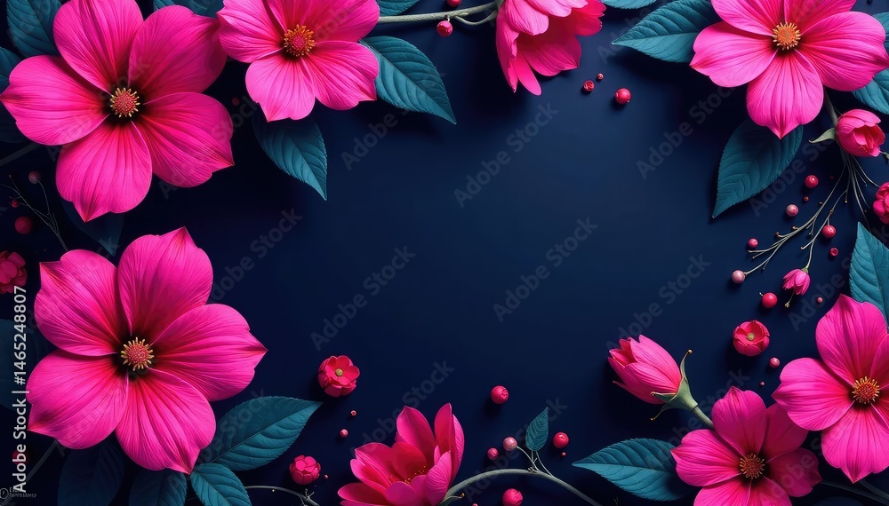 Bold fuchsia floral pattern, large blooms on dark background , graphics, beautiful, large Bold fuchsia floral pattern, large blooms on dark background , graphics, beautiful, large