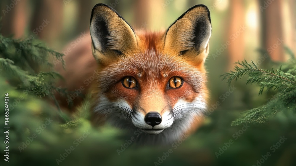 Fototapeta premium Red Fox Portrait in Sun Dappled Forest