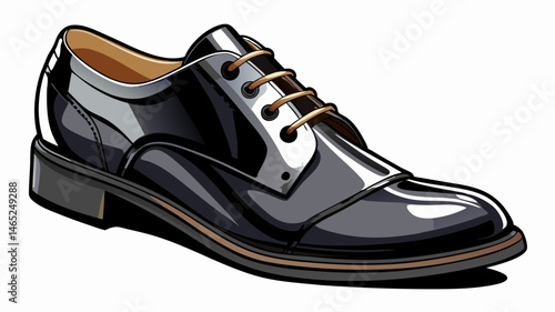 A black leather dress shoe with laces on white background, black shoes, shoes on white background
