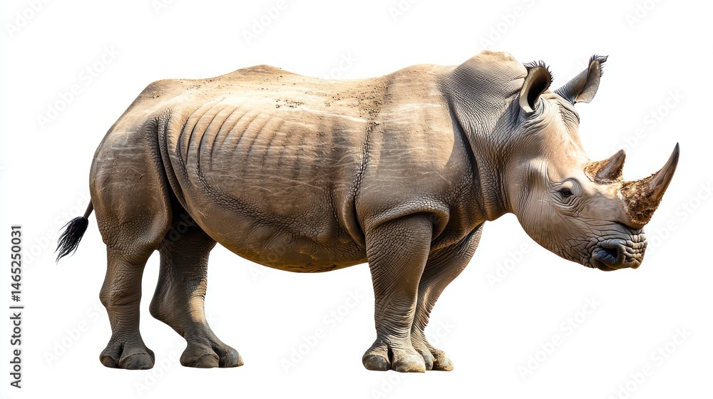 A powerful rhinoceros standing proudly in a natural habitat, on a white background A powerful rhinoceros standing proudly in a natural habitat, on a white background