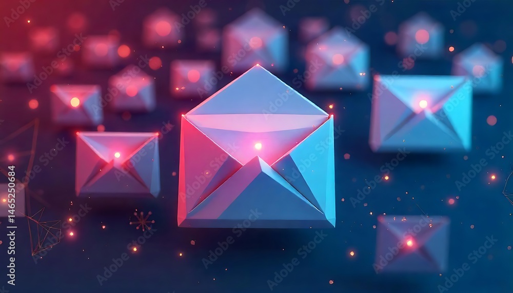 Naklejka premium Abstract polygonal with 3D effect. Unknown Emails: Screenshots or visual representations of email inboxes flooded with unknown or suspicious emails. potential risks, created with generative ai