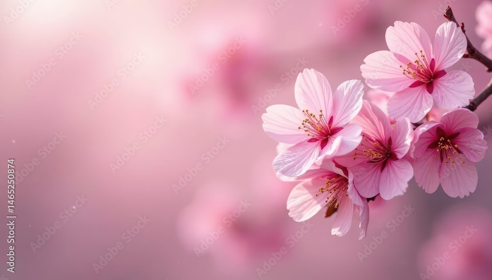 Obraz premium Delicate pink cherry blossoms, soft petals, gentle spring breeze, pink, japanese