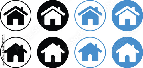web home button icon, house icon in circle, main page navigation symbol for app and website"
