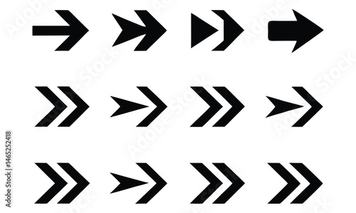 Black arrow icons set vector illustration features a comprehensive collection of direction symbols and cursor shapes for web design elements