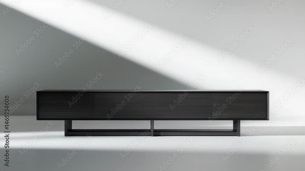 Rectangle long wood black console piece isolated on white background. Living room furniture. Ai render. Rectangle long wood black console piece isolated on white background. Living room furniture. Ai render.