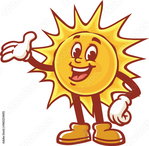 Cartoon character of Sun with a pose of offering something