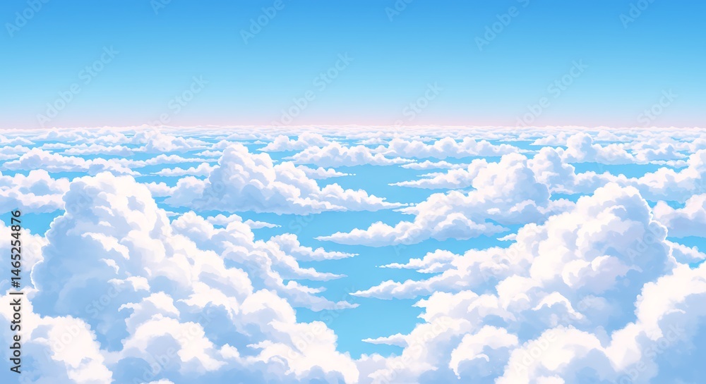 Fototapeta premium Above the Clouds: Serene Sky and Fluffy Cumulus Cloudscape