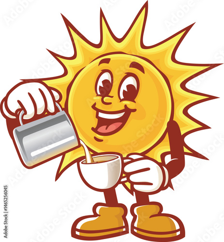 Cartoon character sun is being a barista