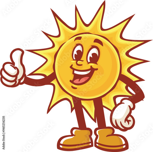 Cartoon sun character with thumbs up pose