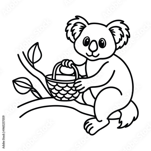 a koala holding a picnic basket while sitting on tree, vector illustration