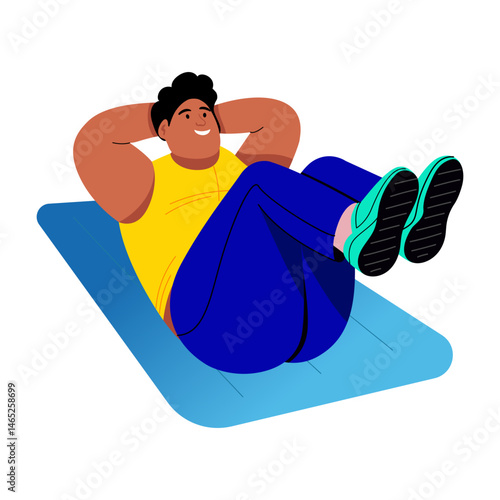 A character doing crunches exercise, flat illustration 