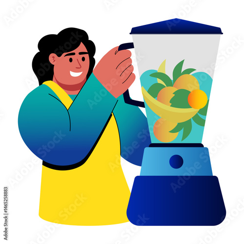 A flat style illustration of making smoothie