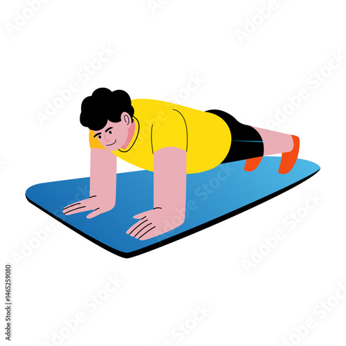 A flat style illustration showing a character doing push ups