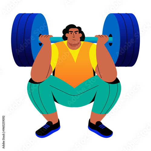 A character doing barbell exercise, flat illustration 