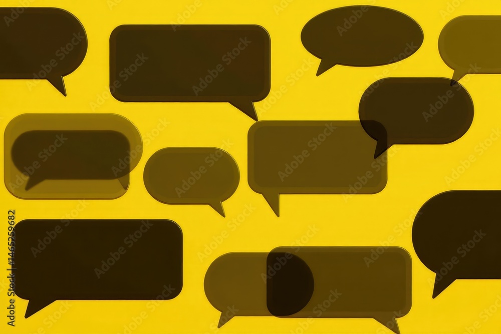 Obraz premium Bold black speech bubble pattern on bright yellow background , repeat, edgy, strong
