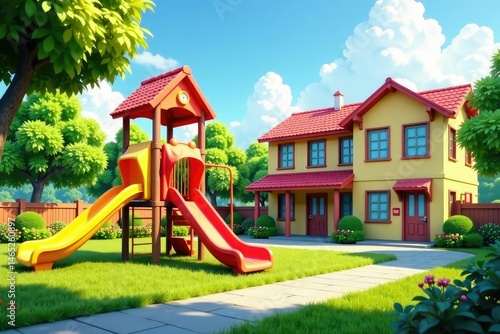 Wallpaper Mural Children's playground next to a school building , school, equipment Torontodigital.ca