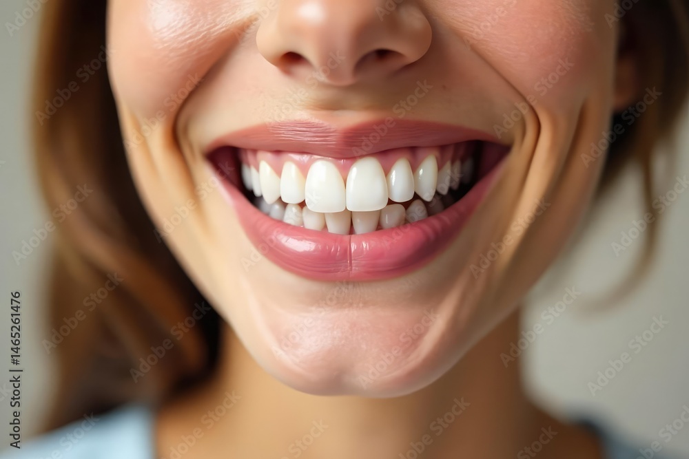 Fototapeta premium Close-up of healthy, bright white teeth smiling, showcasing perfect dental hygiene , cleanliness, straight