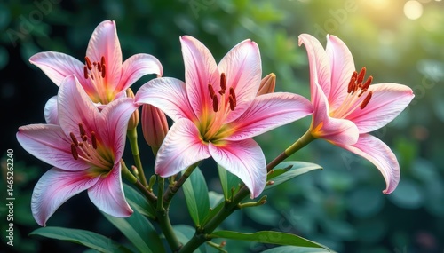 Delicate, stylized lilies forming a continuous motif , background, white