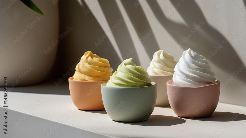 Vibrant Creamy Desserts in Pastel Cups for Refined Presentation