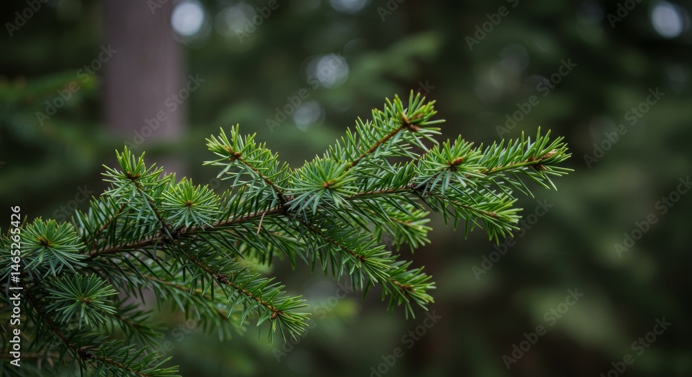 Close-up of Vibrant Green Pine Branch Against a Blurred Forest Backdrop Close-up of Vibrant Green Pine Branch Against a Blurred Forest Backdrop