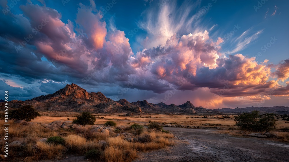 Fototapeta premium Radiant Cumulus Clouds Over Azure Mountain Horizon – Immersive Skyscape Visual for Eco Wellness and Digital Retreat Branding