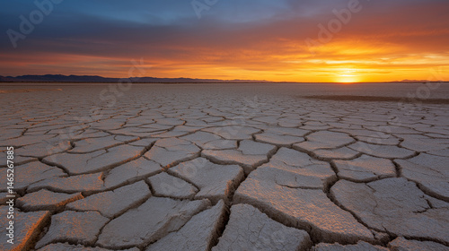 Desolate beauty of arid landscape under fiery sunset
