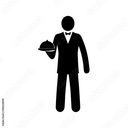 Waiter serving food restaurant catering service hospitality staff butler silhouette icon vector graphic