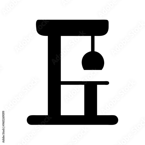 Black silhouette of a cat tree with scratching post and hanging toy for pet furniture design