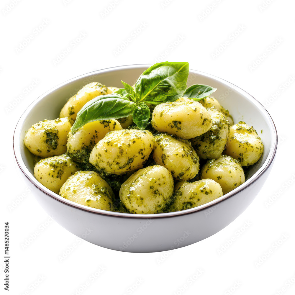 Homemade Gnocchi with Pesto isolated on transparent background. Homemade Gnocchi with Pesto isolated on transparent background.