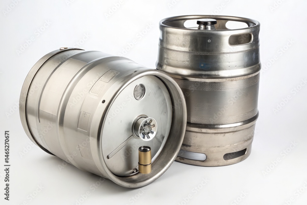 Stainless Steel Beer Kegs on White Background Display Generative AI