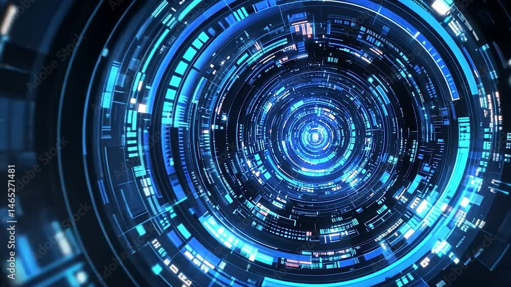 Abstract digital tunnel with glowing blue rings. Abstract digital tunnel with glowing blue rings.