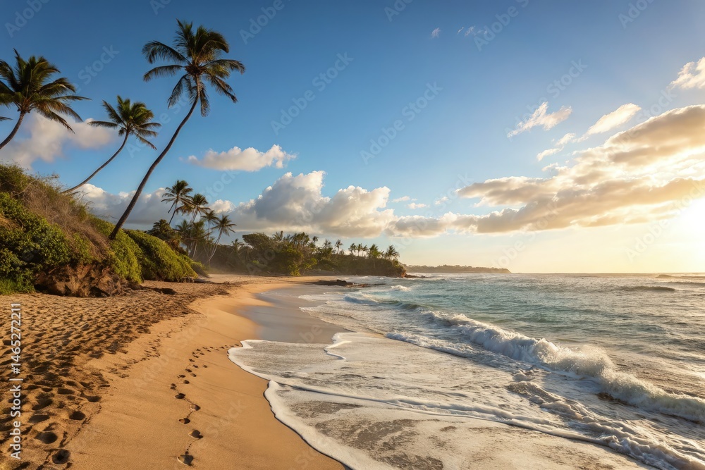 Tranquil Beachscape Under Bright Sun With Clear Blue Sky Generative AI