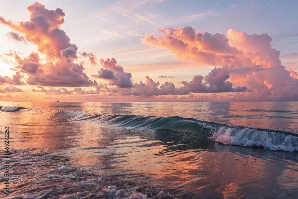 Tranquil Ocean Waves at Sunset With Soft Clouds Generative AI