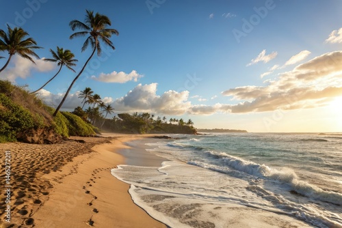 Obraz na płótnie Tranquil Beachscape Under Bright Sun With Clear Blue Sky Generative AI w salonie
