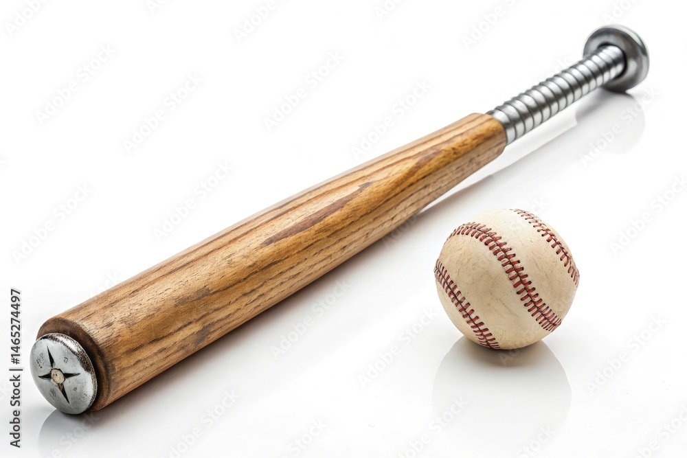 Wooden Baseball Bat With Metal Handle and a Baseball Beside It Generative AI