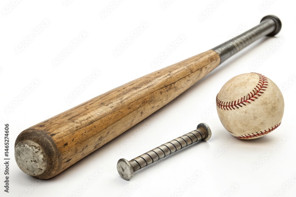 Wooden Baseball Bat With Metal Handle and Nails on a Field Generative AI