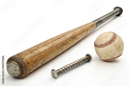 Obraz na płótnie Wooden Baseball Bat With Metal Handle and Nails on a Field Generative AI w salonie
