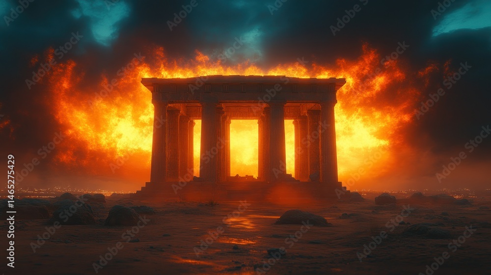 Fototapeta premium Ancient ruins ablaze