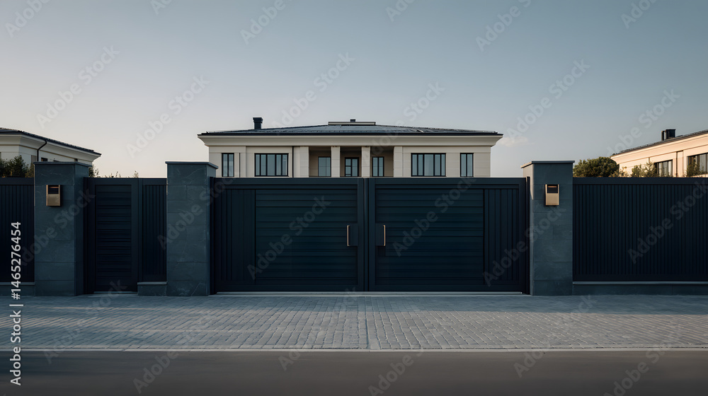 Modern Black Entrance Gate Design Two Closed Doors Contemporary Architecture Home Security Iron Gate Stylish Entryway Residential Property Metalwork Secure Access Point
Modern Black Entrance Gate Design Two Closed Doors Contemporary Architecture Home Security Iron Gate Stylish Entryway Residential Property Metalwork Secure Access Point