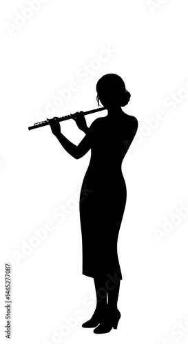 Silhouette woman playing flute against white background