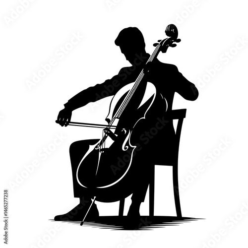 Cellist playing sitting in silhouette